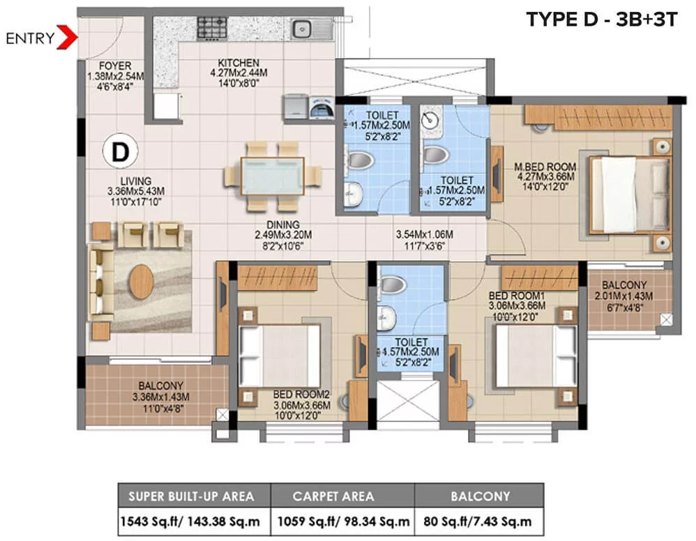 3-BHK-1543-Brigade-Gem-Terraces-Sarjapur
