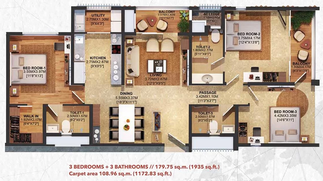 3-BHK-3T-1935-Brigade-Residences-at-WTC-Chennai